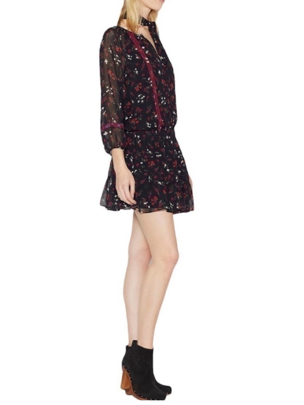 Joie Floral Mini Silk Drop Waist Dress